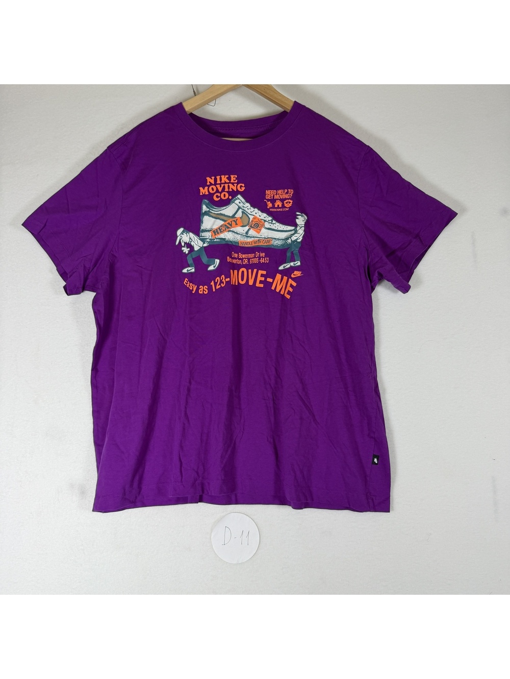 Nike Moving Co. Graphic T-Shirt Men's XXL Purple Short Sleeve Tee D-11